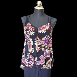 Silk HD IN PARIS Anthropologie "Moonset" Black Paisley Asymmetric Cami